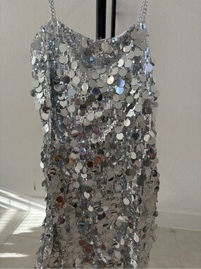 Silver Sequin Slip Dress